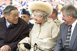 Lieutenant Governor Kwong, Her Majesty Queen Elizabeth II and Premier Ralph Klein at Commonwealth Stadium, Edm, May 2005