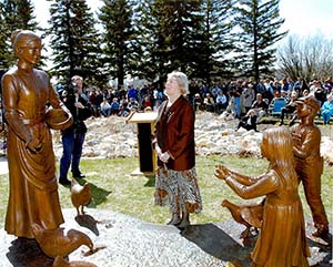 Lieutenant Governor Hole at a May 2002 unveiling of the &quot;Egg Money&quot; art piece at Fish Creek Provincial Park